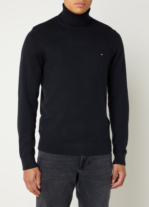 Tommy Hilfiger Fijngebreide trui in kasjmierblend met logoborduring en col - detail 4 zwart