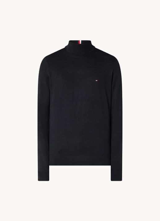 Tommy Hilfiger Fijngebreide trui in kasjmierblend met logoborduring en col - voorkant 2 zwart