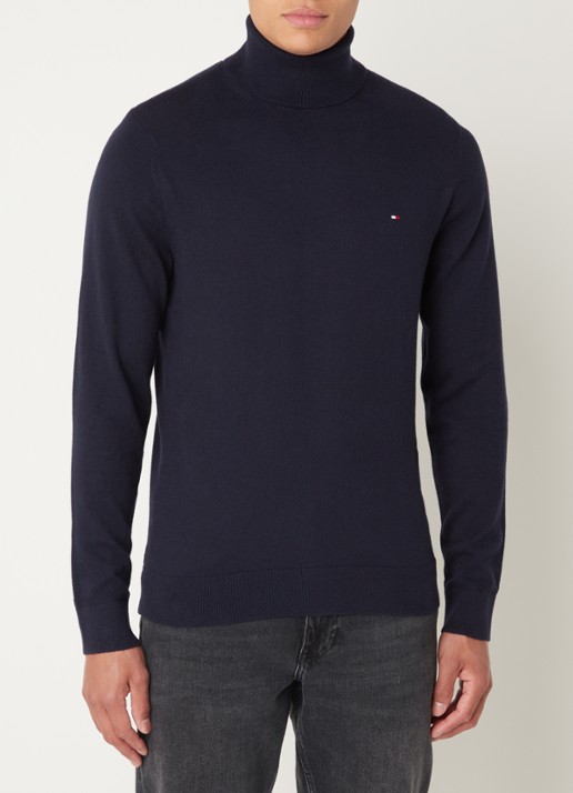 Tommy Hilfiger Fijngebreide trui in kasjmierblend met logoborduring en col - detail lichtblauw