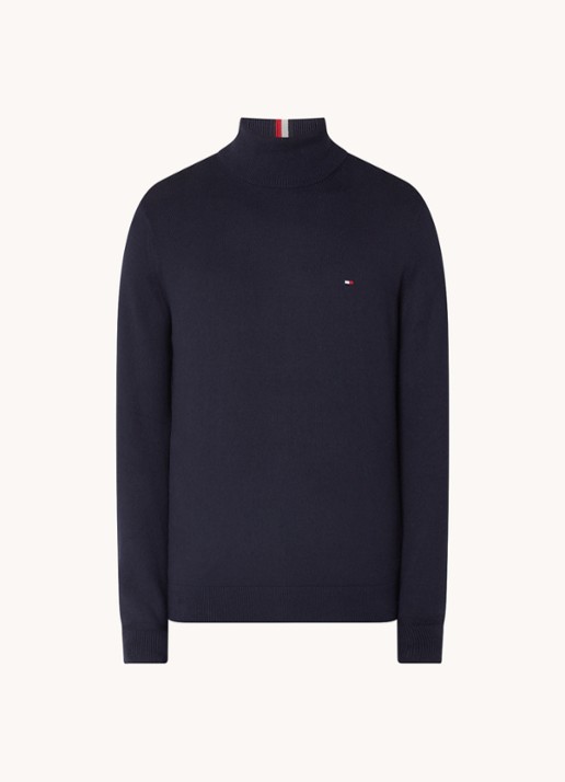 Tommy Hilfiger Fijngebreide trui in kasjmierblend met logoborduring en col - voorkant 3 lichtblauw