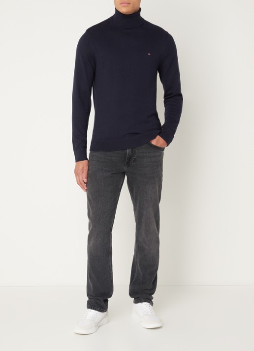 Tommy Hilfiger Fijngebreide trui in kasjmierblend met logoborduring en col - voorkant 4 lichtblauw