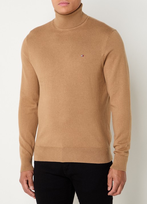 Tommy Hilfiger Fijngebreide trui in kasjmierblend met logoborduring en col - detail 4 camel