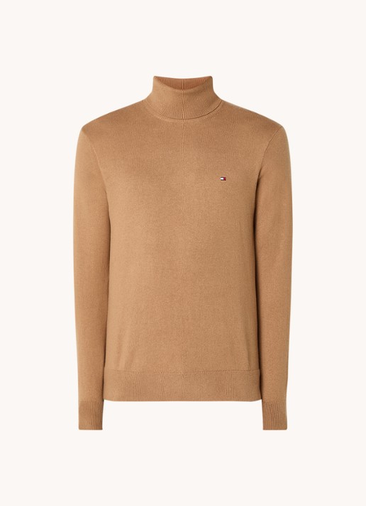 Tommy Hilfiger Fijngebreide trui in kasjmierblend met logoborduring en col - voorkant 2 camel
