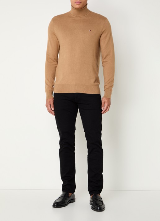Tommy Hilfiger Fijngebreide trui in kasjmierblend met logoborduring en col - voorkant 3 camel