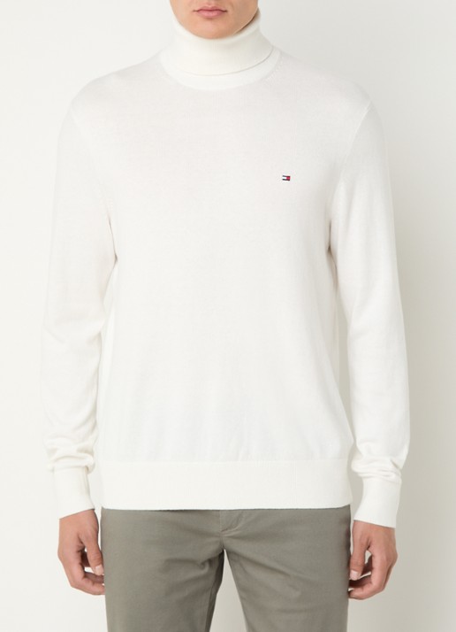Tommy Hilfiger Fijngebreide trui in kasjmierblend met logoborduring en col - detail 4 gebroken wit