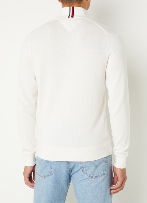Tommy Hilfiger Fijngebreide trui in kasjmierblend met logoborduring - achterkant 6 gebroken wit