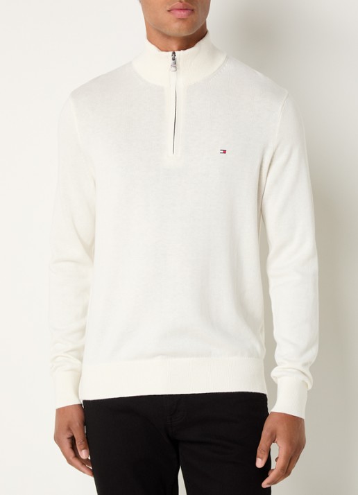 Tommy Hilfiger Fijngebreide trui in kasjmierblend met logoborduring - detail 5 gebroken wit