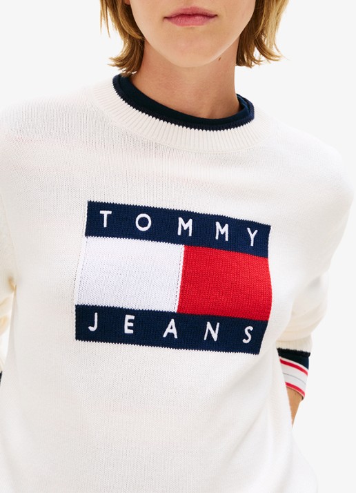 Tommy Hilfiger Fijngebreide trui met ingebreid logo - detail 4 wit