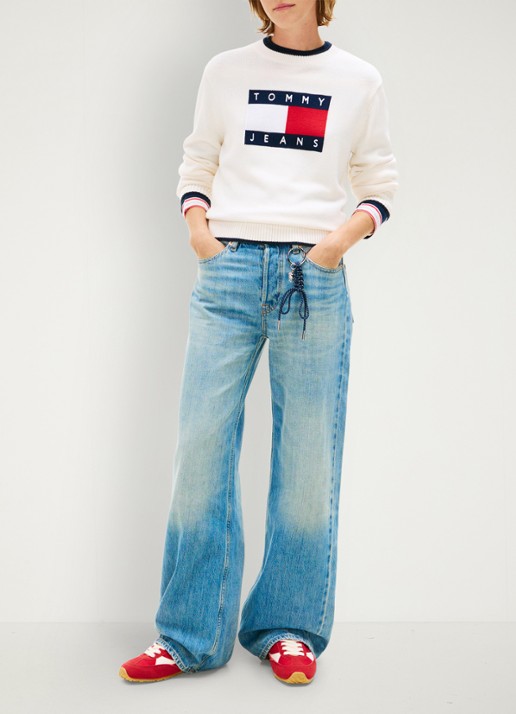 Tommy Hilfiger Fijngebreide trui met ingebreid logo - voorkant 2 wit