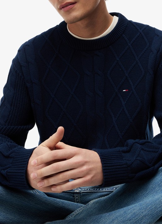 Tommy Hilfiger Fijngebreide trui met logo - detail 2 donkerblauw