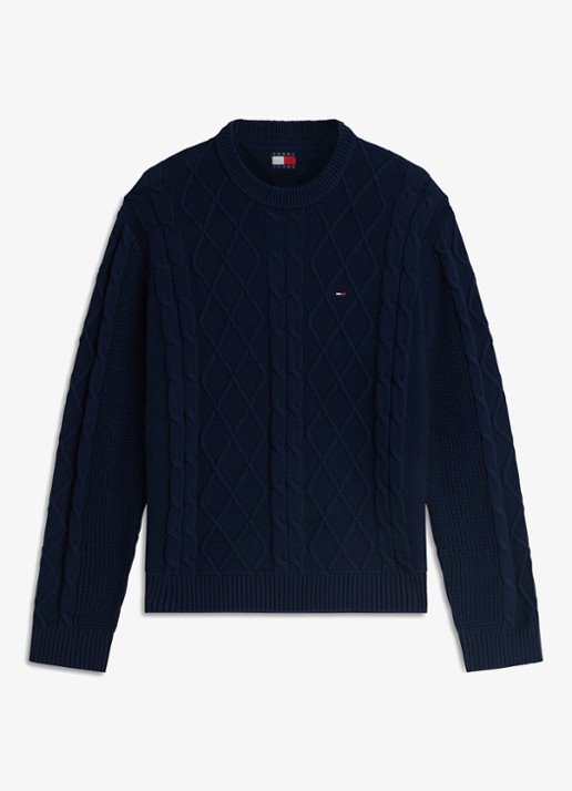 Tommy Hilfiger Fijngebreide trui met logo - voorkant 3 donkerblauw