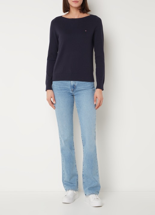 Tommy Hilfiger Fijngebreide trui met logoborduring - voorkant 3 donkerblauw