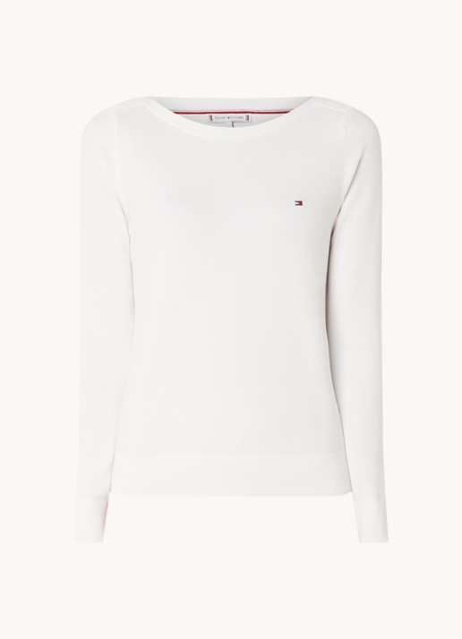Tommy Hilfiger Fijngebreide trui met logoborduring - voorkant 2 gebroken wit