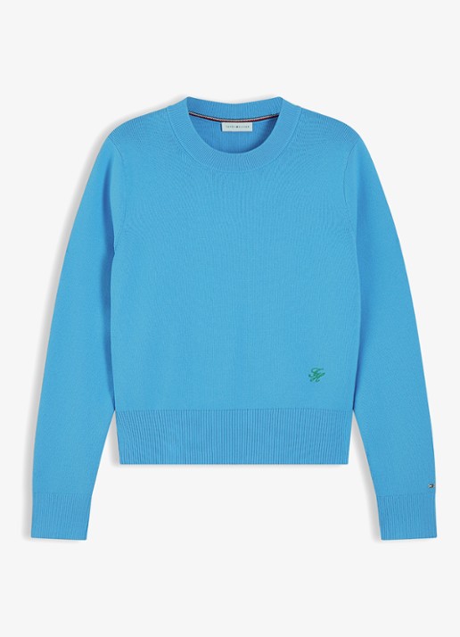 Tommy Hilfiger Fijngebreide trui met logoborduring - voorkant 4 blauw