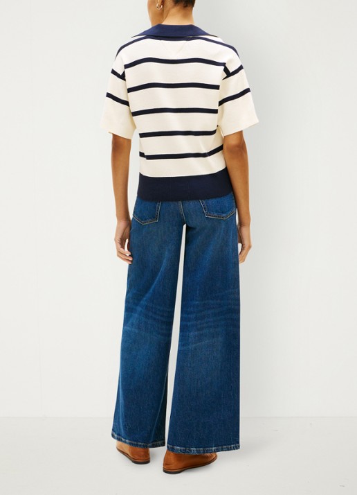 Tommy Hilfiger Fijngebreide trui met streepprint en polokraag - achterkant 3 beige
