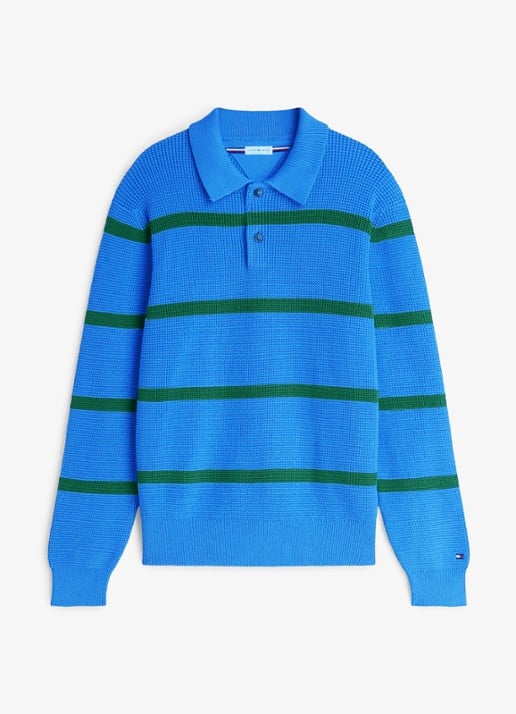 Tommy Hilfiger Fijngebreide trui met streepprint - voorkant 3 blauw