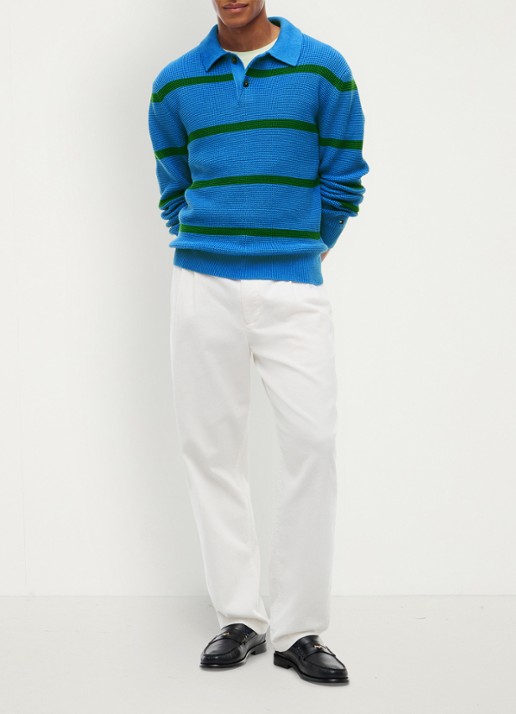 Tommy Hilfiger Fijngebreide trui met streepprint - voorkant 4 blauw
