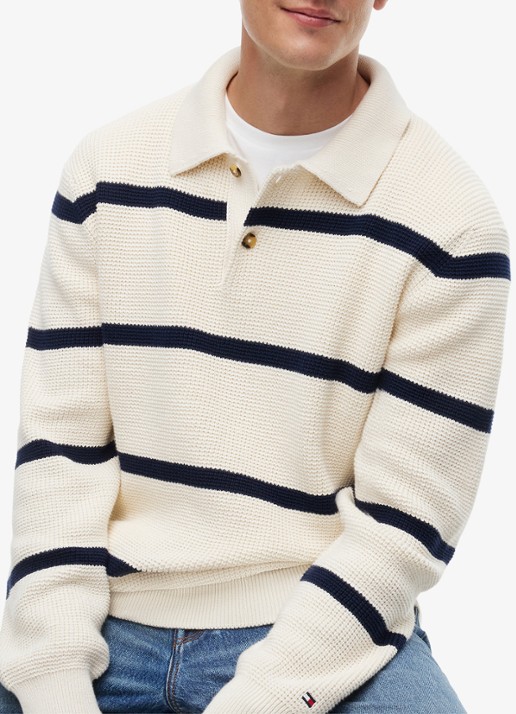 Tommy Hilfiger Fijngebreide trui met streepprint - detail 4 donkerblauw