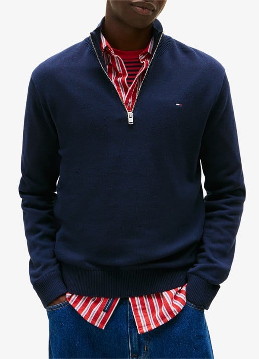 Tommy Hilfiger Fijngebreide trui van katoen met halve rits