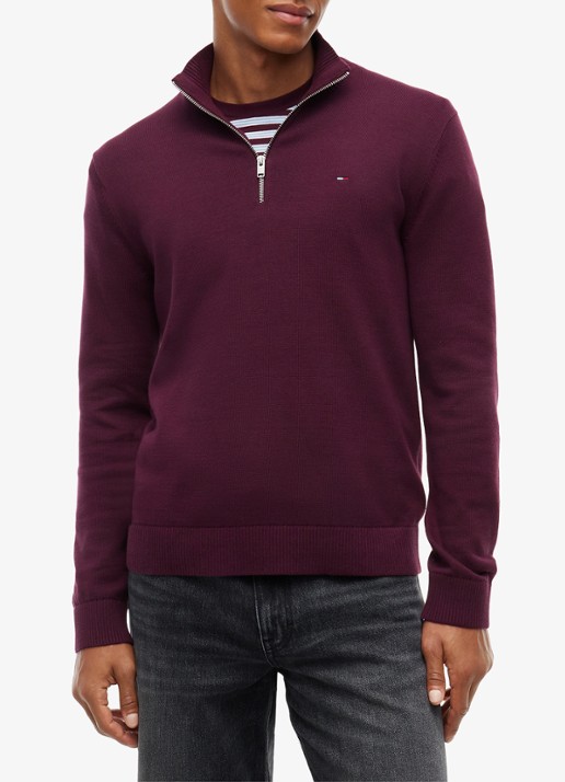 Tommy Hilfiger Fijngebreide trui van katoen met halve rits - detail 4 paars