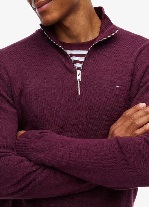 Tommy Hilfiger Fijngebreide trui van katoen met halve rits - detail 5 paars