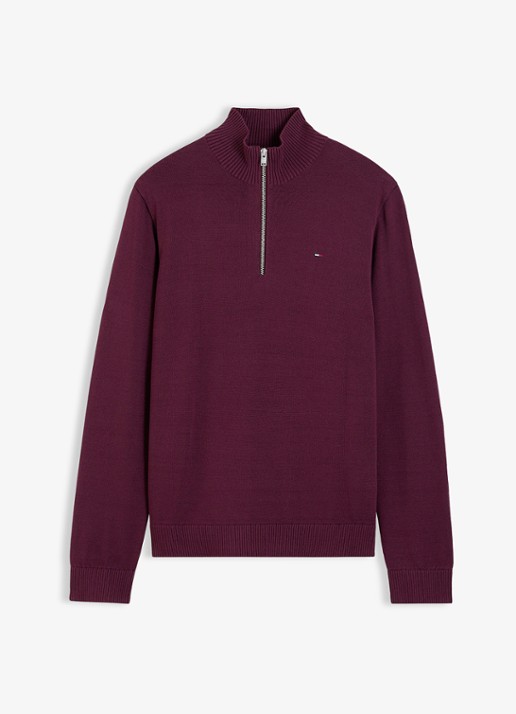 Tommy Hilfiger Fijngebreide trui van katoen met halve rits - voorkant 2 paars
