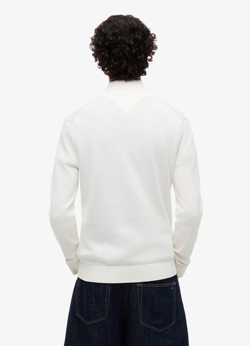 Tommy Hilfiger Fijngebreide trui van katoen met halve rits - achterkant 4 gebroken wit