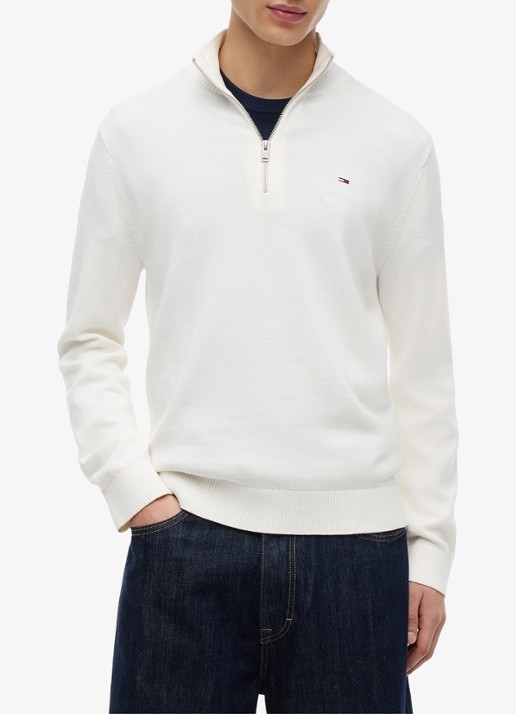 Tommy Hilfiger Fijngebreide trui van katoen met halve rits - detail 3 gebroken wit