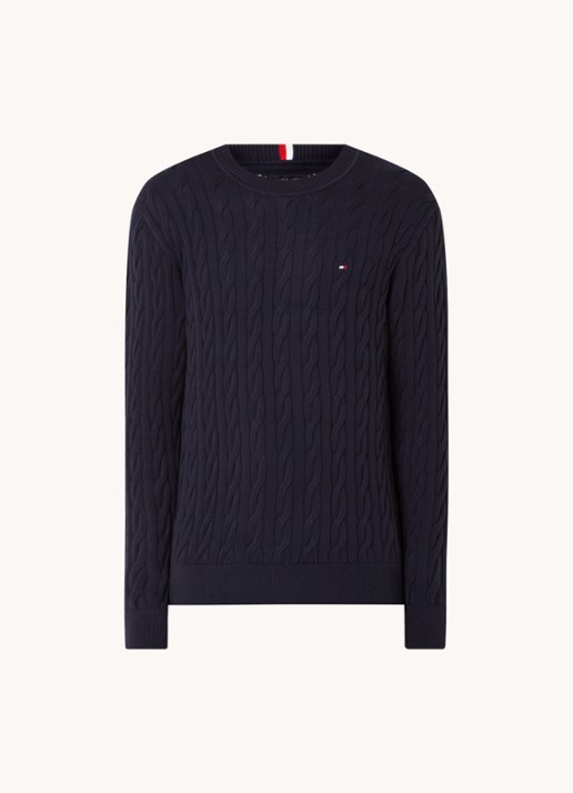 Tommy Hilfiger Flag Embroidery Cable Knit Jumper - voorkant 2 blauw