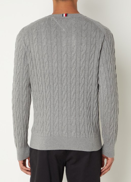 Tommy Hilfiger Flag Embroidery Cable Knit Jumper - achterkant 5 grijs