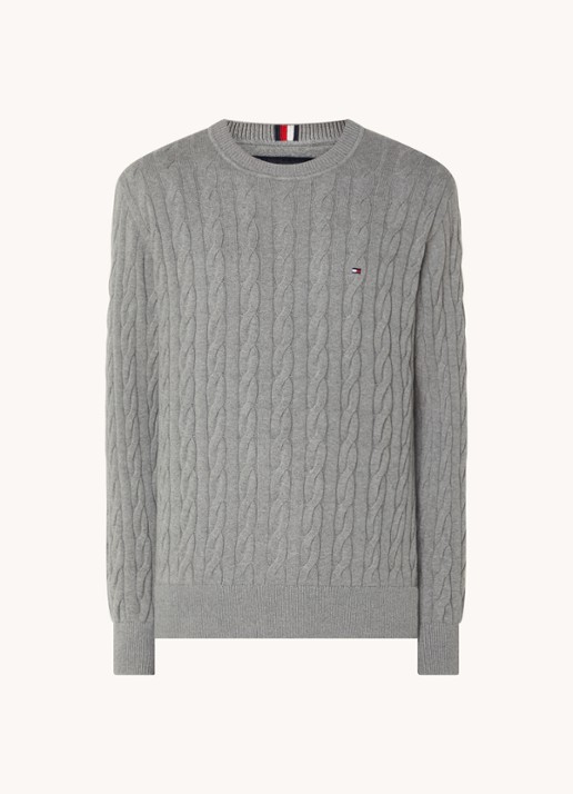 Tommy Hilfiger Flag Embroidery Cable Knit Jumper - voorkant 3 grijs