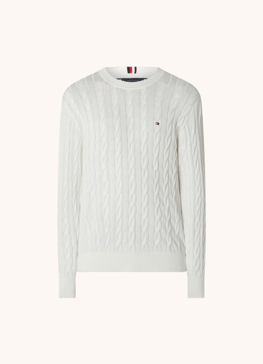 Tommy Hilfiger Flag Embroidery Cable Knit Jumper - voorkant wit