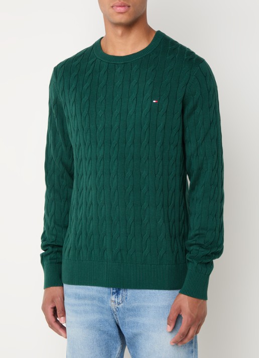 Tommy Hilfiger Flag Embroidery Cable Knit Jumper - detail 4 donkergroen