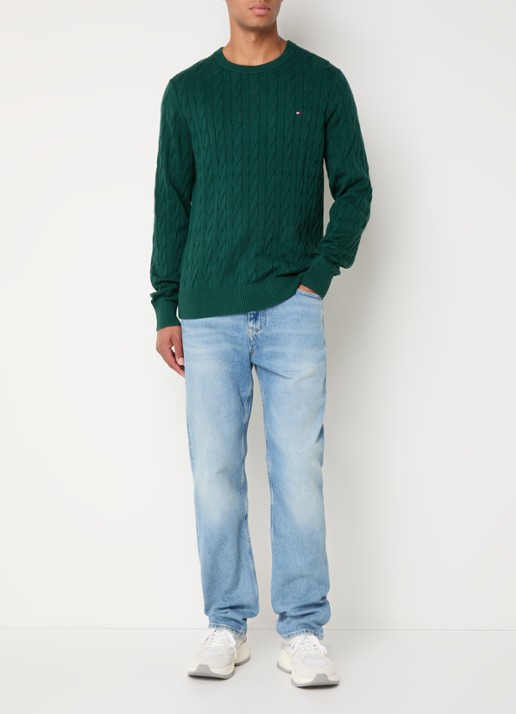 Tommy Hilfiger Flag Embroidery Cable Knit Jumper - voorkant 3 donkergroen