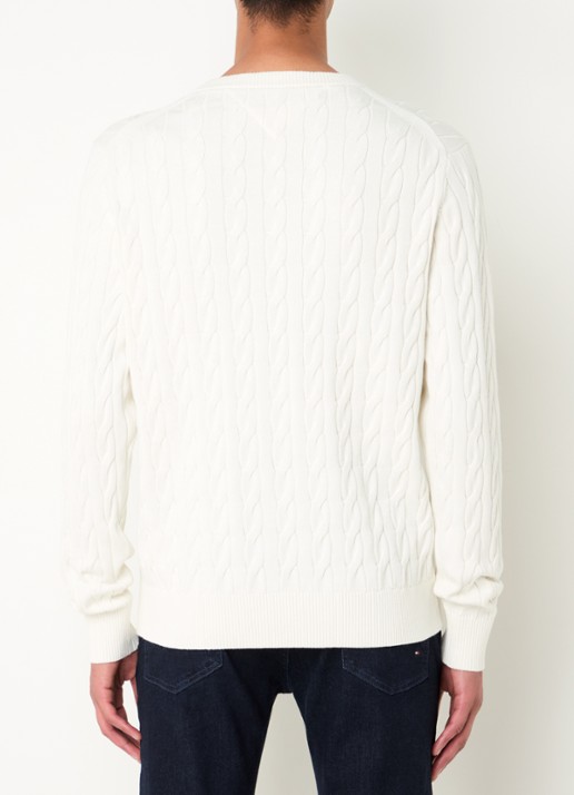 Tommy Hilfiger Flag Embroidery Cable Knit Jumper - achterkant 3 gebroken wit