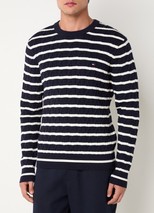 Tommy Hilfiger Flag Embroidery Cable Knit Jumper - detail donkerblauw