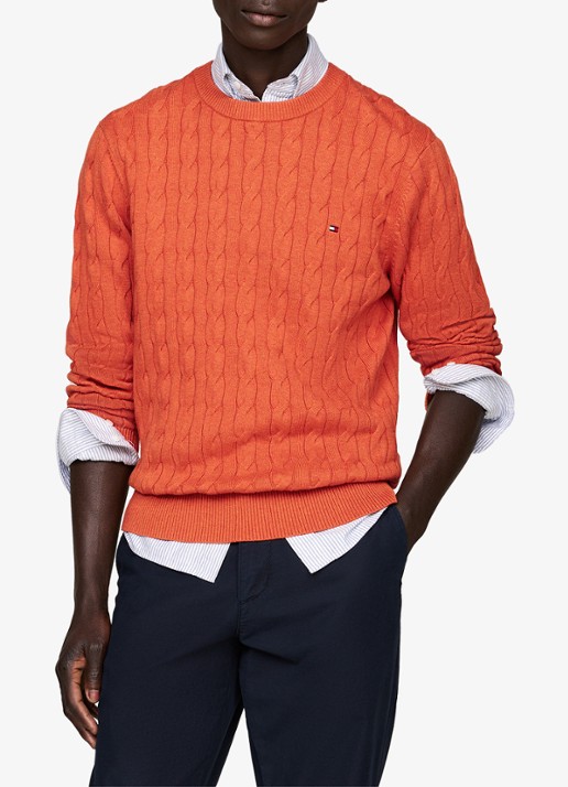 Tommy Hilfiger Flag Embroidery Cable Knit Jumper - detail oranje