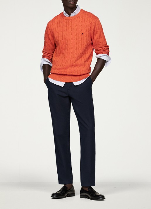 Tommy Hilfiger Flag Embroidery Cable Knit Jumper - voorkant 4 oranje