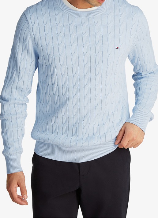 Tommy Hilfiger Flag Embroidery Cable Knit Jumper - detail 4 lichtblauw