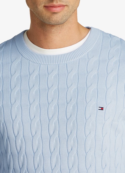 Tommy Hilfiger Flag Embroidery Cable Knit Jumper - detail 5 lichtblauw