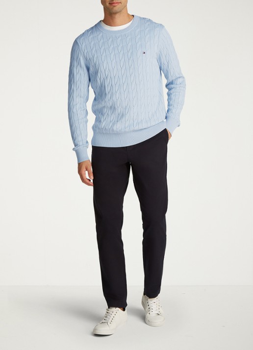 Tommy Hilfiger Flag Embroidery Cable Knit Jumper - voorkant 3 lichtblauw