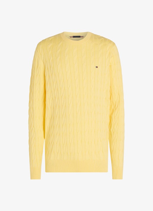 Tommy Hilfiger Flag Embroidery Cable Knit Jumper - voorkant 2 geel