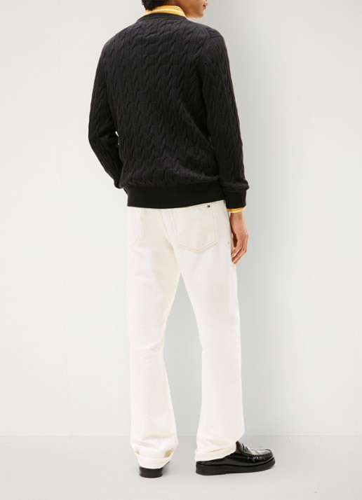 Tommy Hilfiger Flag Embroidery Cable Knit Jumper - achterkant zwart