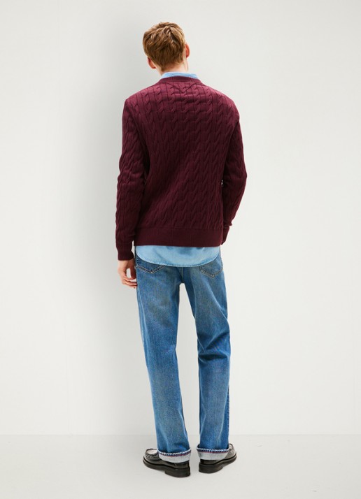 Tommy Hilfiger Flag Embroidery Cable Knit Jumper - achterkant 5 bordeauxrood