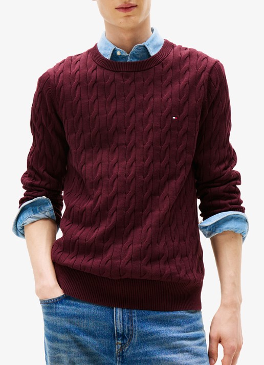 Tommy Hilfiger Flag Embroidery Cable Knit Jumper - detail bordeauxrood