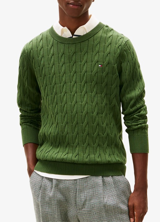 Tommy Hilfiger Flag Embroidery Cable Knit Jumper - detail 4 mountain pine-l01 / groen