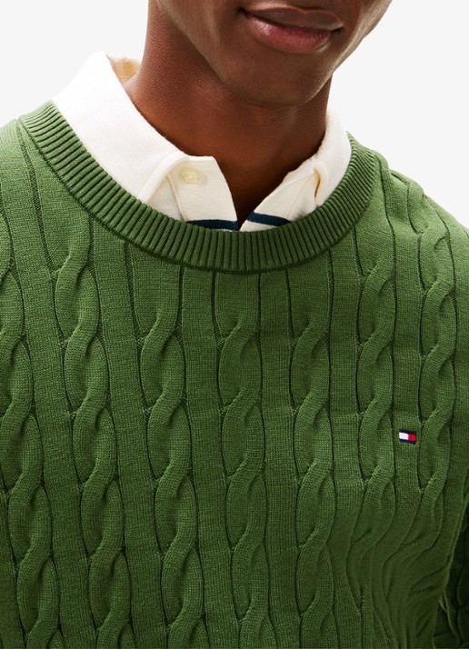 Tommy Hilfiger Flag Embroidery Cable Knit Jumper - detail 5 mountain pine-l01 / groen