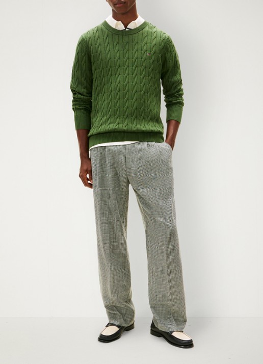 Tommy Hilfiger Flag Embroidery Cable Knit Jumper - voorkant 3 mountain pine-l01 / groen