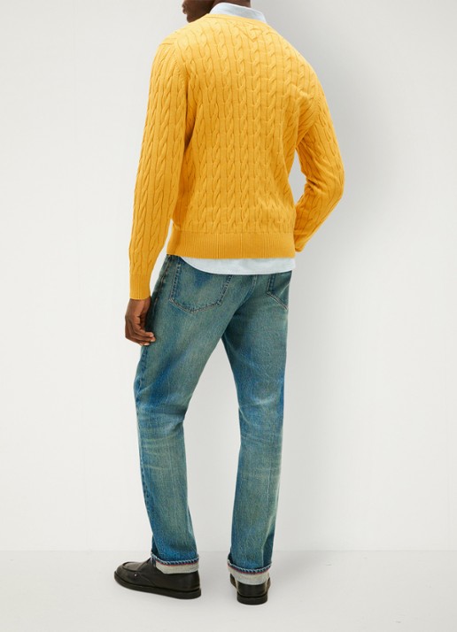 Tommy Hilfiger Flag Embroidery Cable Knit Jumper - achterkant 5 morning side yellow heather-z05 / geel