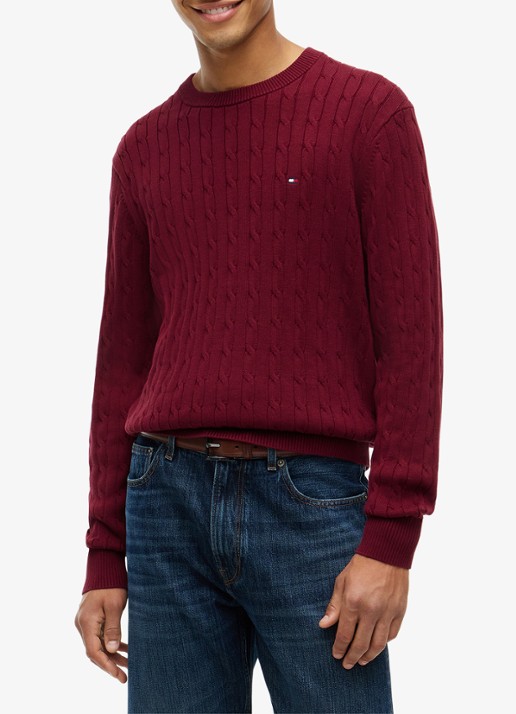 Tommy Hilfiger Flag Embroidery Cable Knit Jumper - detail burgundy-vlp